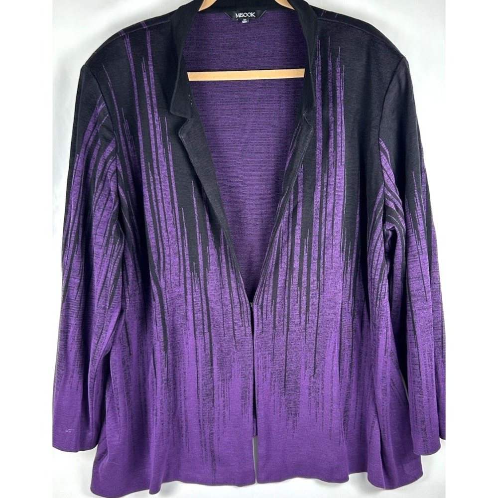 Misook Purple Black Streaked Knit Cardigan Jacket Plus 3X Hook And Eye Latch